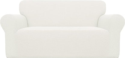 Easy-Going Stretch Oversized Loveseat Slipcover 1-Piece Sofa Cover Furniture Protector Couch Soft with Elastic Bottom for Kids Polyester Spandex Jacquard Fabric Small Checks Cream