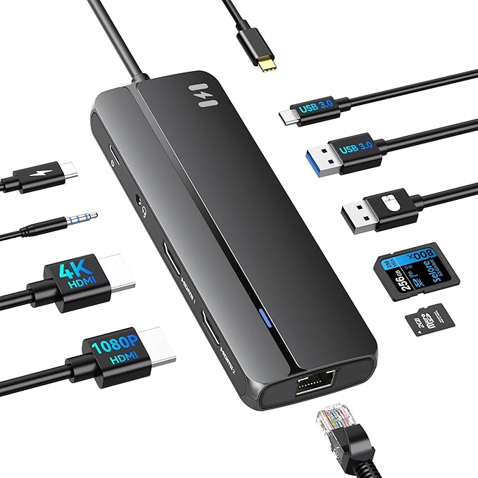 Selore Docking Station for MacBook Pro Air,10 in 1 Dual HDMI Adapter for Mac Pro Air,USB C Hub for MacBook Docking Station Dual Monitor with 2 HDMI,Ethernet,PD,USB C,2 USB A,SD/TF for M1 M2