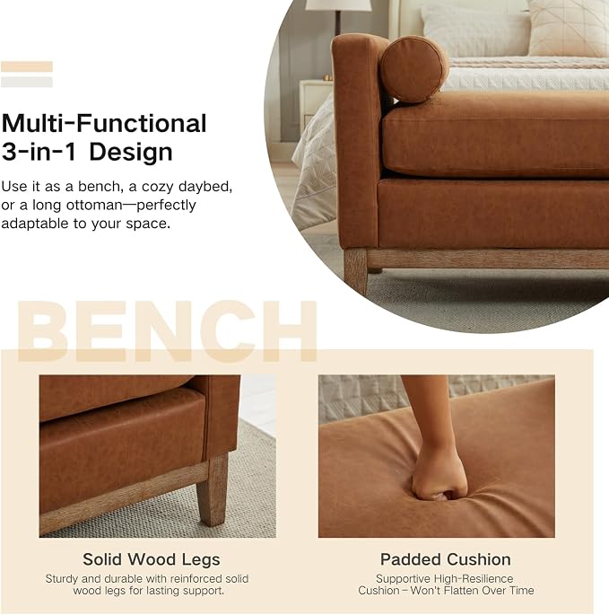 65.6" End of Bed Bench Vegan Leather - Image 3