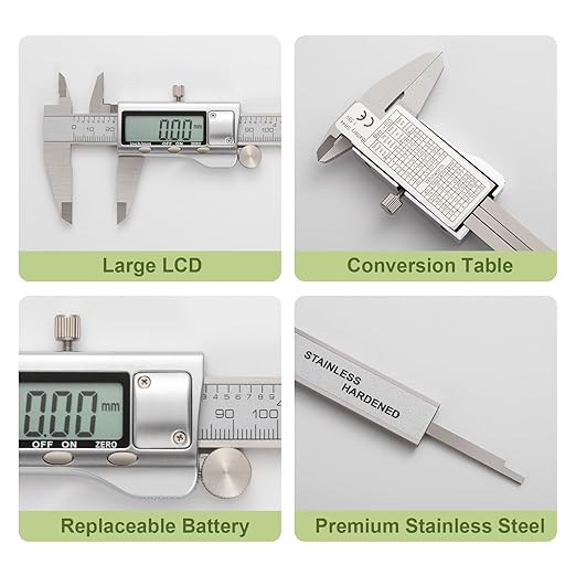 SCITOOLS All-Metal Digital Caliper 0-12" Measuring Tool, Micrometer Caliper with Auto-Off Feature, Interchangeable Between inches and millimeters for DIY/Household and 3D Printing