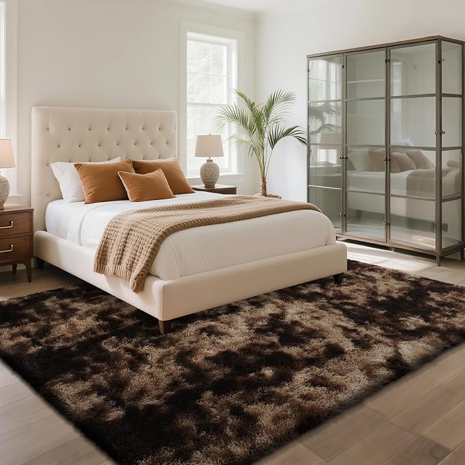 Mottled Brown 3x5 Area Rugs for Bedroom, Fluffy Shag Rug Small Carpet | - Image 3