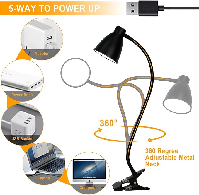 BOHON Desk Lamp 5 Color Modes 10 Brightness Dimmer Reading Light Black | 10W 38 - Image 8
