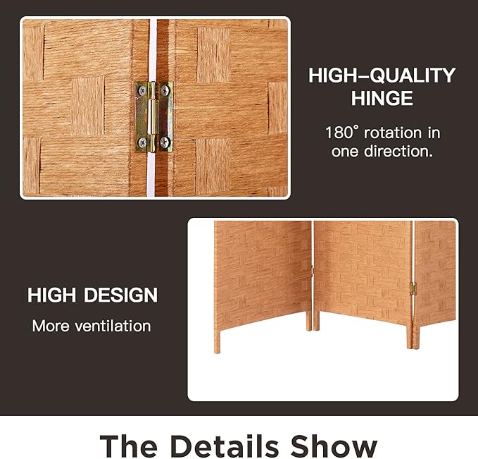 Wood Mesh Woven Design 4 Panel Folding Wooden Screen Room Divider - Image 3
