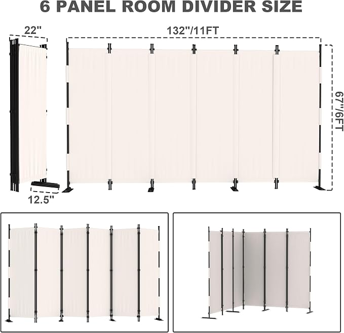 6 Panel Room Divider, 6ft Folding Screen Portable Wall Partition Room Divider - Image 5