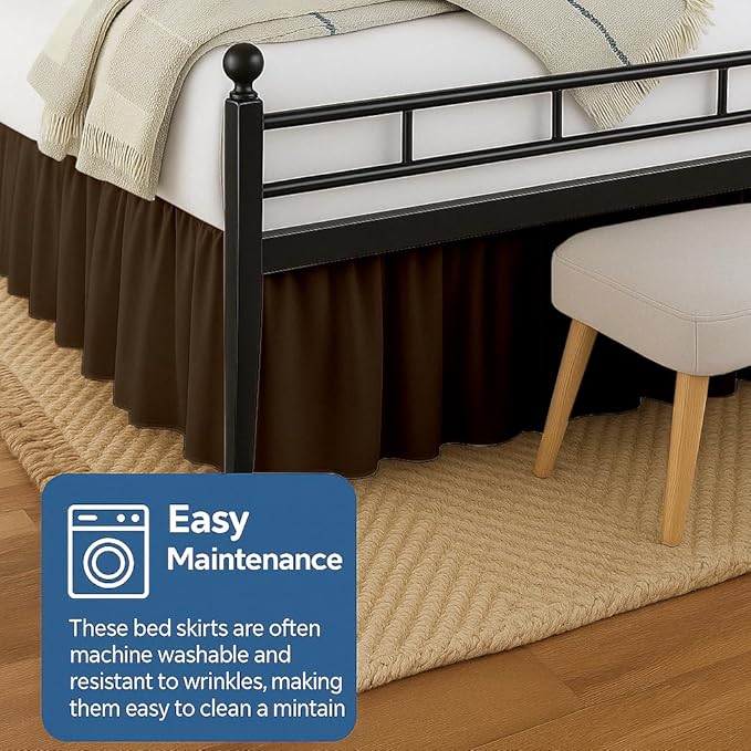 Ruffled Bed Skirt Split Corners with Platform, Tailored Fit Hotel Quality Wrinkle Free Ultra-Soft Microfiber Dust Ruffle, Upto 28 Inch Drop, Twin, Chocolate