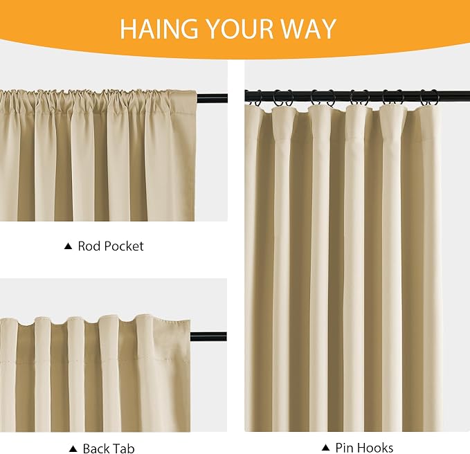 RYB HOME 100% Blackout Beige Curtains - Image 6