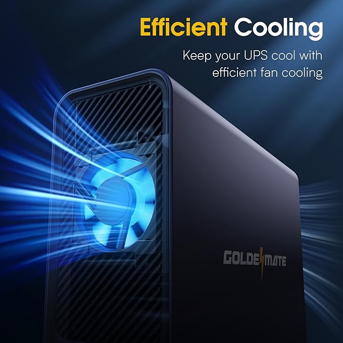 GOLDENMATE 1000VA/600W Lithium UPS Battery Backup and Surge Protector, Sinewave UPS System with LiFePO4 Battery(153.6 Wh), Updated Pro Ver. with USB Communication Port, 8 Outlets, LCD Display, Gray