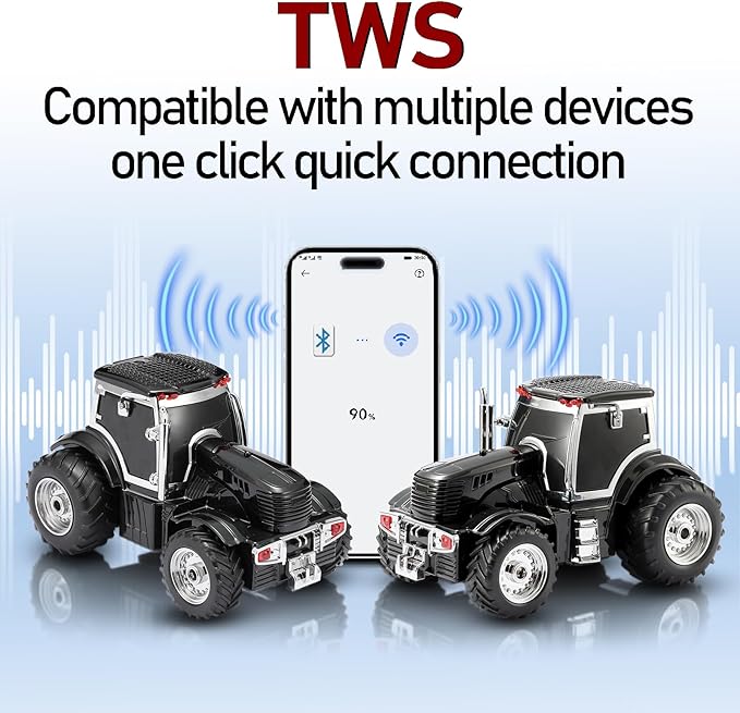 Tractor Head Bluetooth Speaker – unique Bluetooth car speaker with HD stereo, TWS pairing, LED party lights, portable wireless outdoor speaker, car model decoration, and a great gift for men(Black)