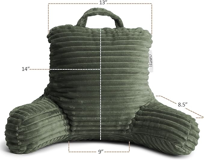 Nestl Reading Pillow for Kids & Teens with Shredded Memory Foam, Luxe Cut Plush Backrest Pillows for Reading and Gaming, for use on Couch or Bed, Adjustable Support with Washable Cover Olive Green