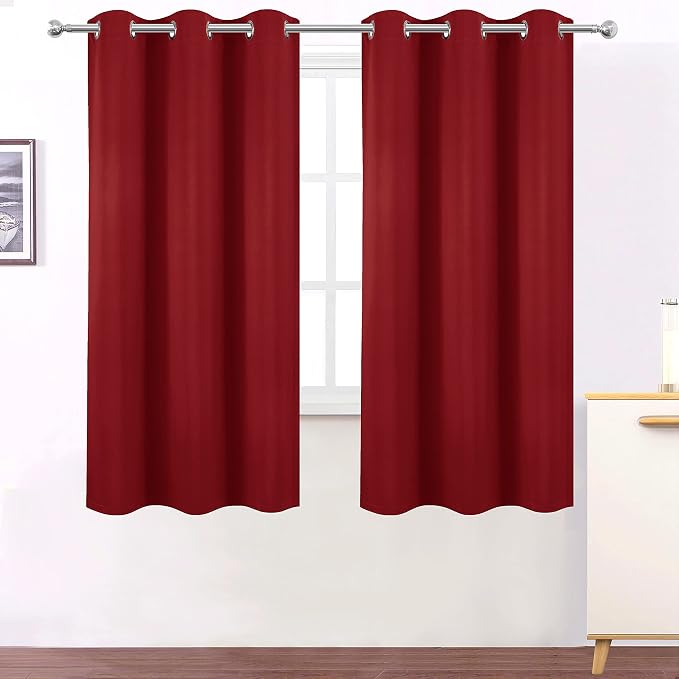 Red Curtains 40 x 63 Inch Length 100% Blackout Curtains 2 Panels - Image 2