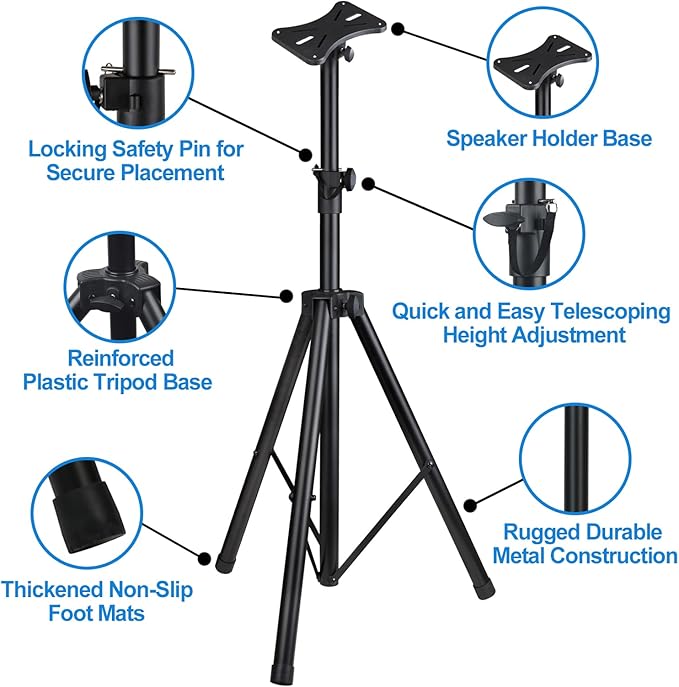 Howonder Speakers Stands,PA Speaker Stand,Speaker Tripod Stand,Adjustable Height from 40 to 66 Inches,Hold up to 110lbs,HD-100 (1 Packs,Black)