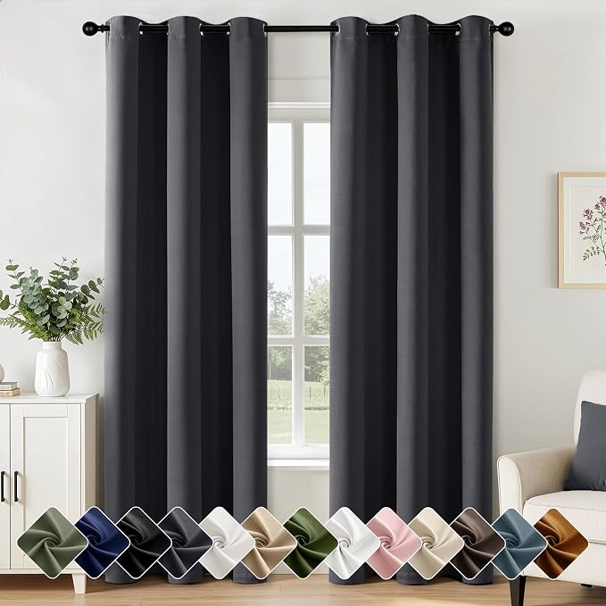 Dark Grey Blackout Curtains for Bedroom Living Room W40 x L84 Inch | 84 Inch by Woaboy