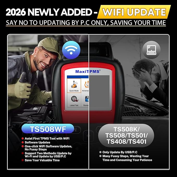 2026 Autel MaxiTPMS TS508WF KIT TPMS Programming Tool, WiFi Ver. of TS508K TS508 TS501 TS601 with 120bucks 4PCS 315 433MHz MX Sensors, Relearn Activiate All Sensor, Clear TPMS DTCs, Lifetime Update