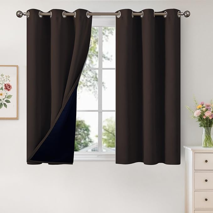 YoungsTex Dark Brown 100% Blackout Curtains 48 Inch Length, Room Darkening by YoungsTex