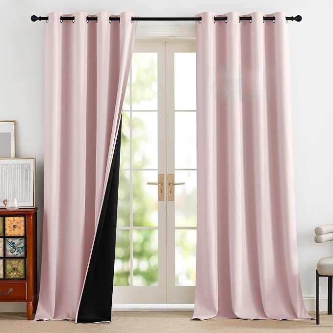 NICETOWN 100% Blackout Pink Curtains 90 inch Long by NICETOWN