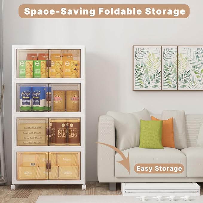 Extra Large Stackable Storage Bins with Lids & Wheels, Foldable Plastic Storage Bins (White, 480QT-120QT/30GAL*4Pack)