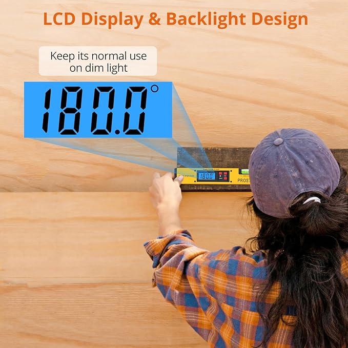 Proster Digital Angle Finder Gauge - Aluminum Angle Finder 16 inch 400mm with LCD Vertical Horizontal Spirit Level and Magnetic Base for Woodworker