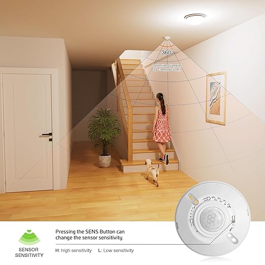 RAYZEEK 12V 24V Low Voltage Ceiling Sensor Pir Occupancy Motion Detector, 360 Degree Field of View High Sensitive Motion Sensor,10A,Commercial/Residential,Up to 1600 sq.ft,PC Fireproof