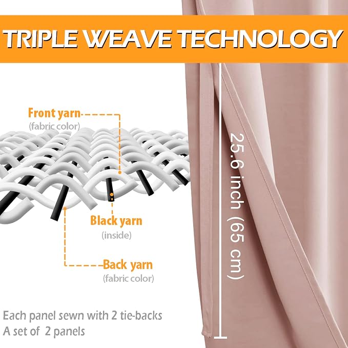 Blackout Curtains for Bedroom, 2 Drape Panels, 52 x 45 Inch | Thermal Insulated - Image 3