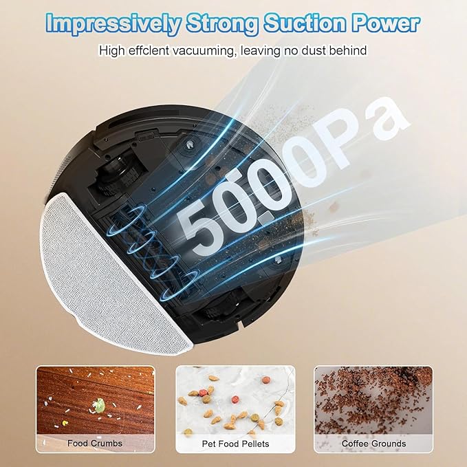 FGID Robot Vacuum and Mop Combo, 2 in 1 Mopping Robotic Vacuum Cleaner w Schedule,Robot Vacuum Self Emptying App/Remote,5000Pa Strong Suction, Slim, Ideal for Hard Floor, Pet Hair, Low-Pile Carpet