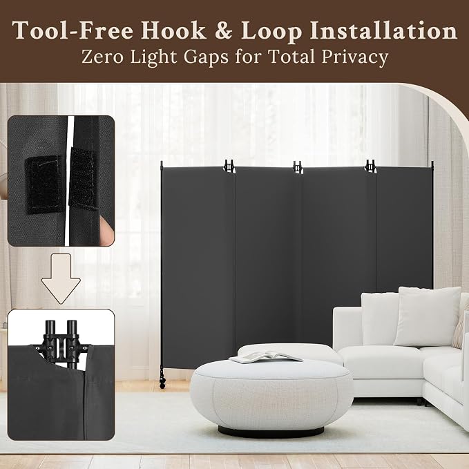Kokorona 4 Panel Room Divider, 6FT Tall Folding Privacy Screen - Image 3
