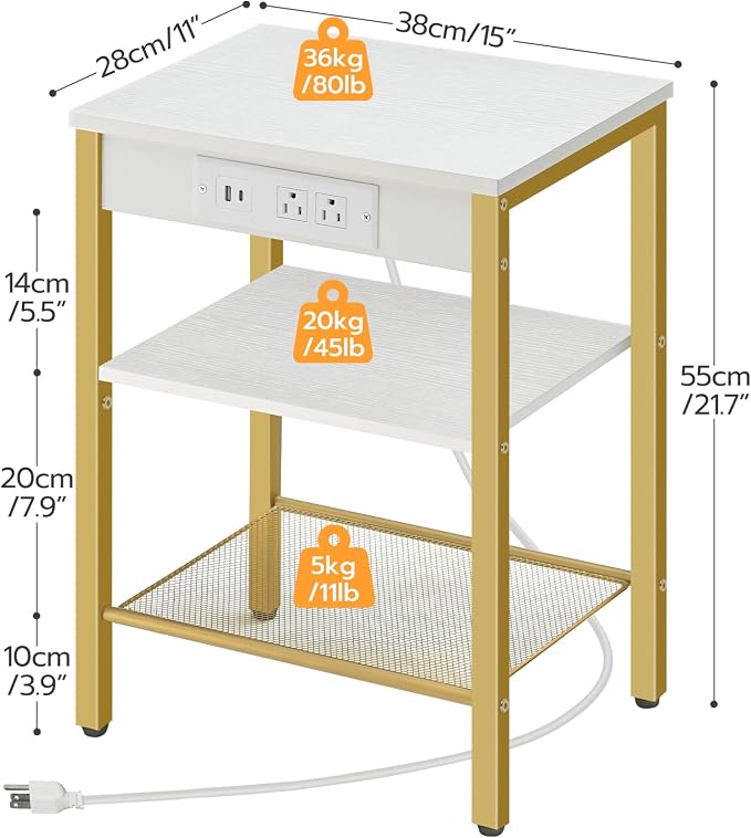 HOOBRO Side Table with Charging Station and USB Port, Small End Table - Image 3