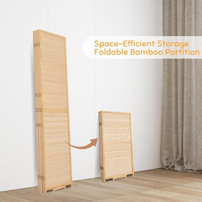 Bamboo Mesh Woven Room Divider 5.6FT, 6 Panel Folding Privacy Screen, Folding - Image 4