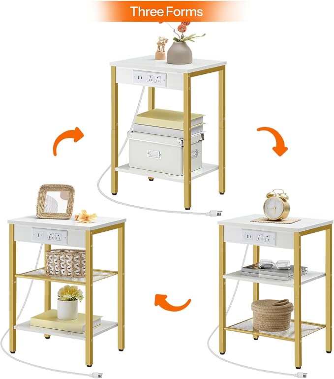 HOOBRO Side Table with Charging Station and USB Port, Small End Table - Image 6