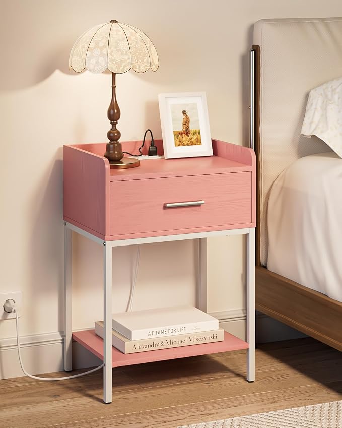Nightstand with Charging Station, 3-Tier Modern Bedside Table Night Stand with by Apetaccat