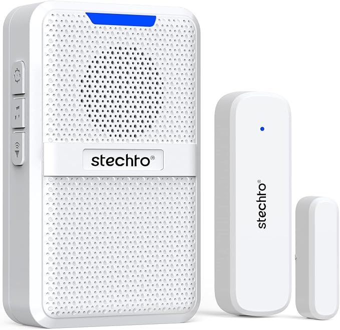 Door Chime,Wireless 600Ft Range 5 Adjustable Volume 1 Magnetic Door Open Contact Sensor with 62 Chimes Mute Mode Door Bell Plugin Receiver for Home/Office/Store White (Receiver+Sensor)