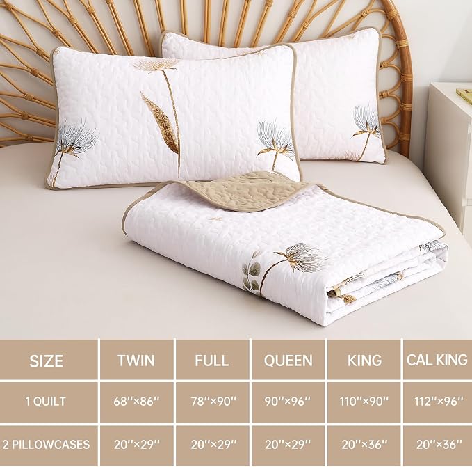 Dinjoy Floral Quilt Set Twin Size, Khaki Bedspreads - Image 7