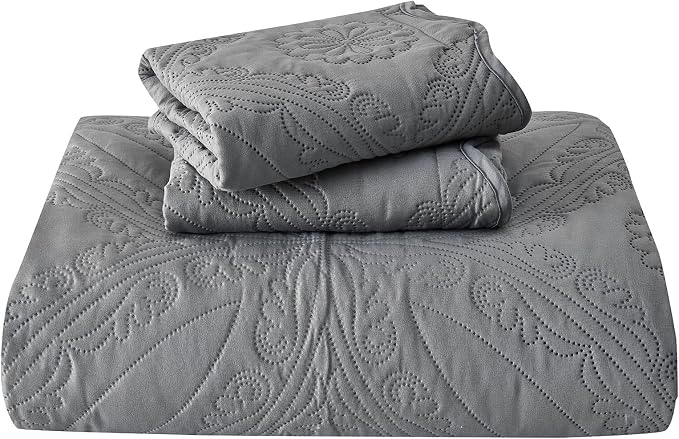 Kingnex Oversized Cal King Bedspreads 120x120 Ultrasonic Quilted Grey | - Image 8