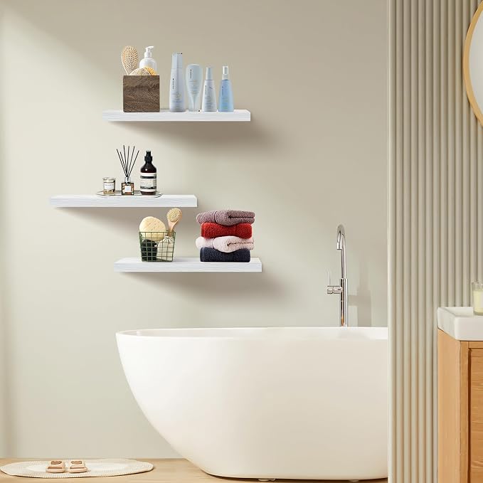 White Floating Shelves for Wall Set of 3, Heavy Duty Support, Large Capacity - Image 6