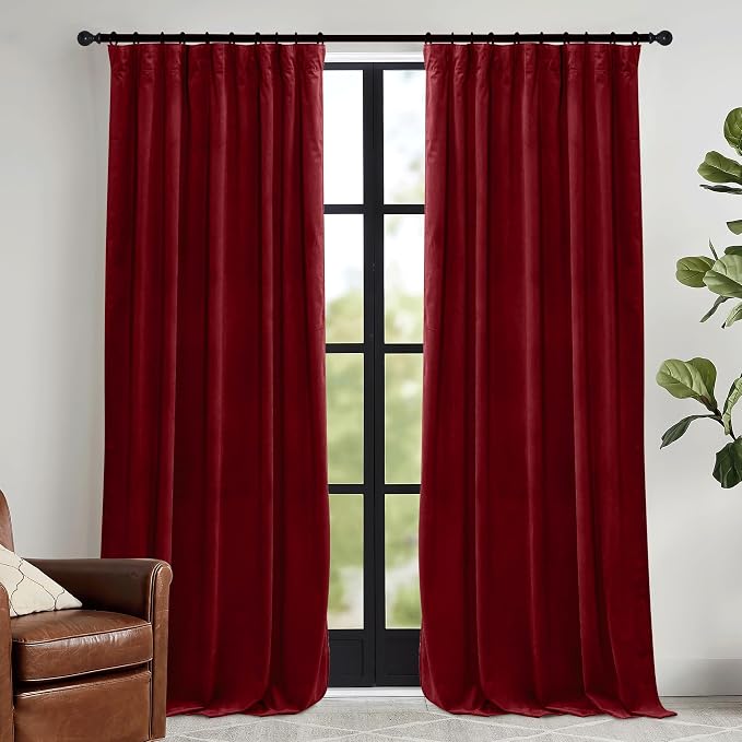 RYB HOME Red Velvet Blackout Curtains 96 inches - Image 2