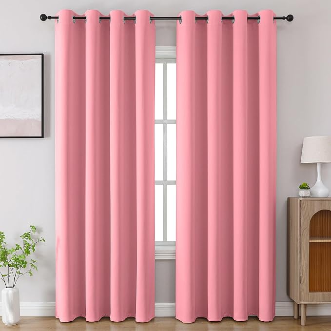 CUCRAF Pink Blackout Curtains 96 inch Length 2 Panels Set, Room Darkening Drapes by CUCRAF