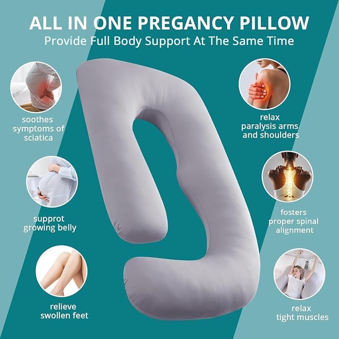 Cooling Pregnancy Pillows for Sleeping, Light Grey | Sasttie Maternity Pillow - Image 6