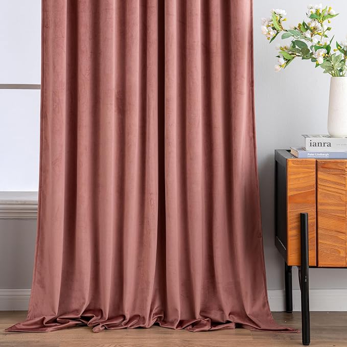 MIULEE Dusty Rose Pink Velvet Pinch Pleat Blackout Curtains 52" W x 90" L | 2 - Image 7