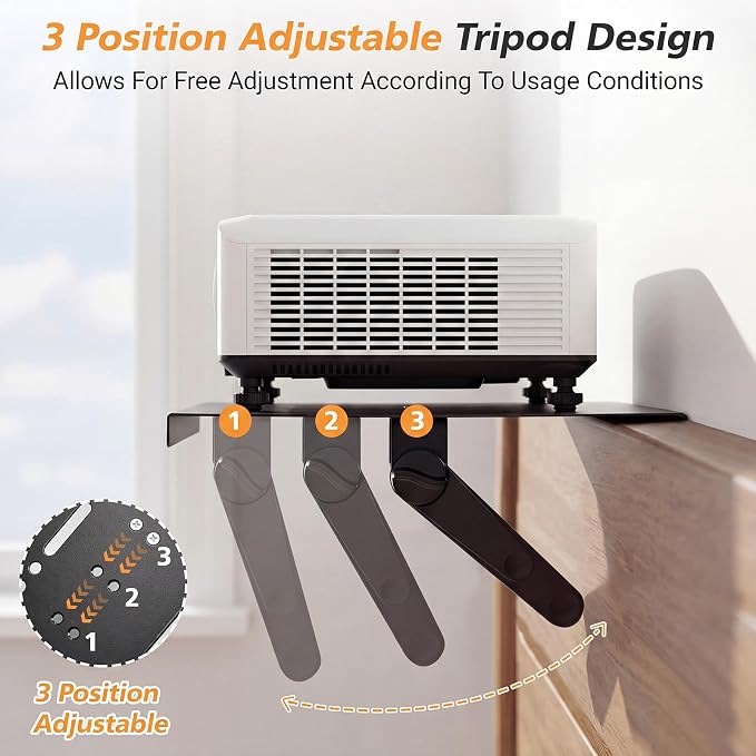 No Drill Metal Projector Shelf for Wall Mounted, 11.8 x 9.5 Inch Adjustable - Image 4