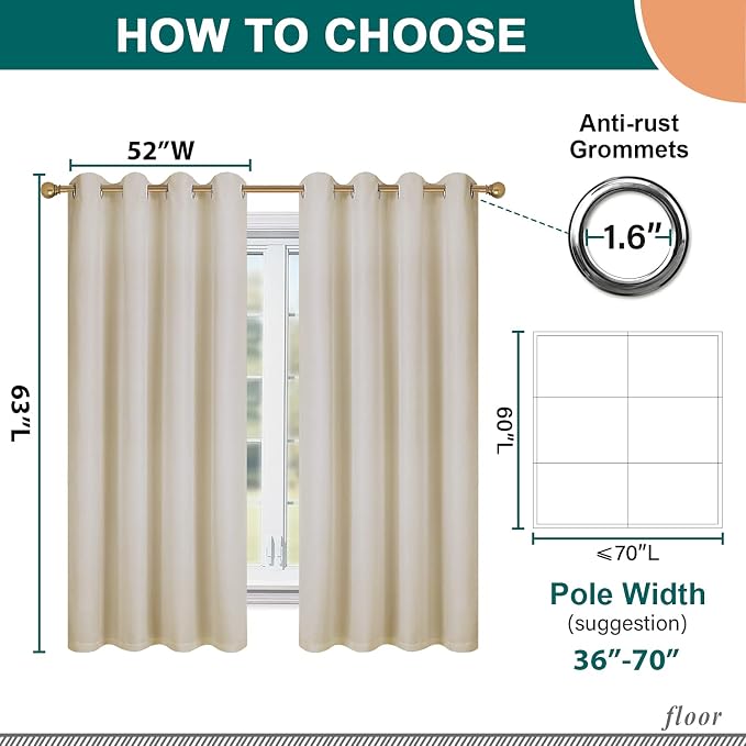 Diraysid 100% Blackout Curtains Light Beige Linen Curtains - Image 6