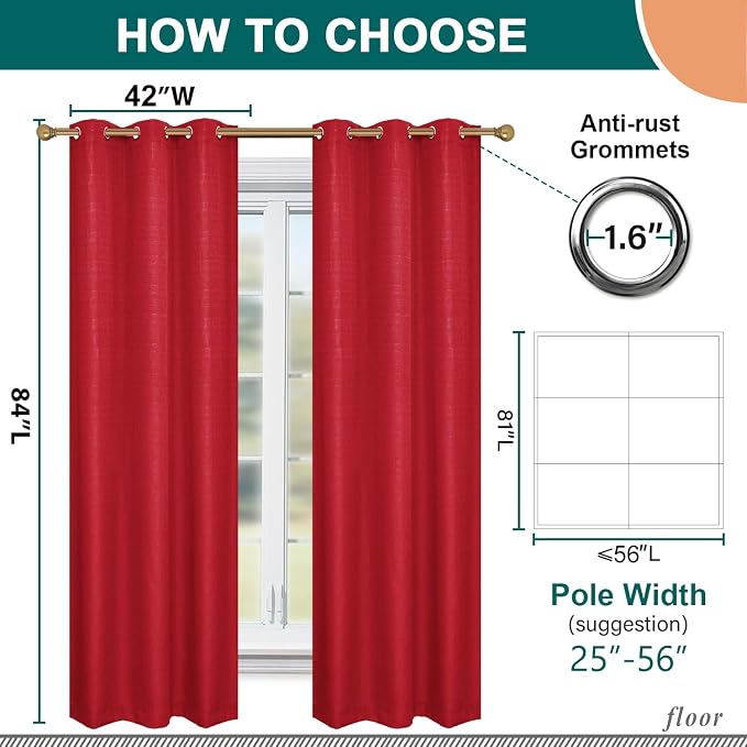 Diraysid 100% Blackout Curtains Red Linen Curtains - Image 3