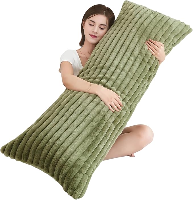 Full Body Pillow with Fluffy Stripe Faux Fur Removable Cover, Long Bed Pillow by Memfydu