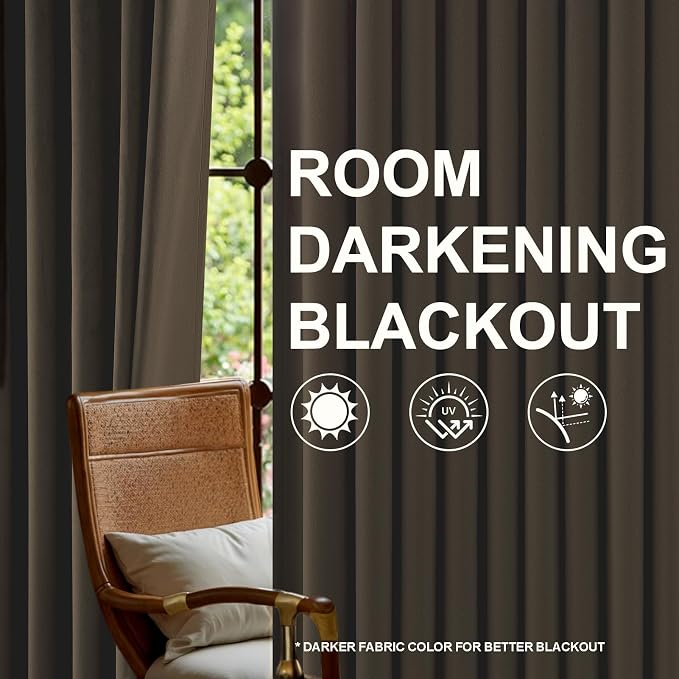 Velvet Blackout Curtains 96 Inch Long, Room Darkening Soundproof Floor to - Image 5