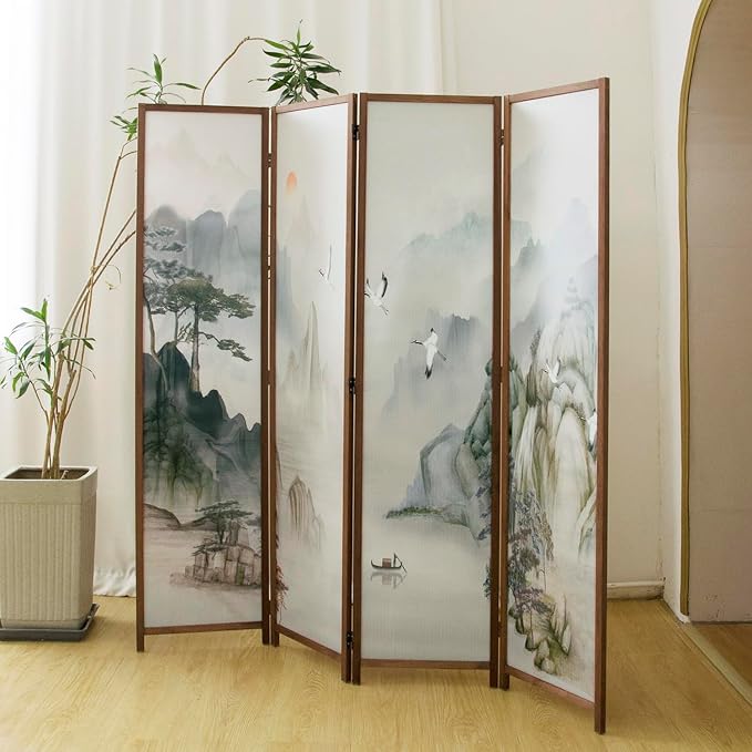 4 Panel Room Divider, 5.6 ft Tall Blackout Folding Privacy Screen - Image 2
