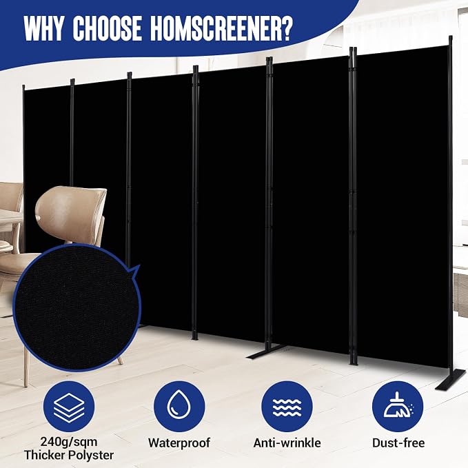6 Panel Folding Privacy Screen, 11ft W x 6ft H Partition Room Divider Panel | - Image 3