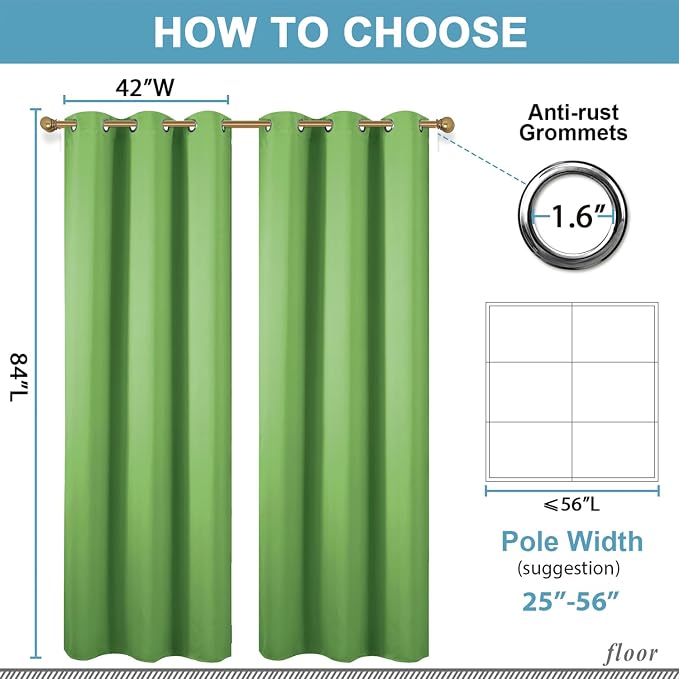 Diraysid Light Green Grommet Blackout Curtains - Image 3
