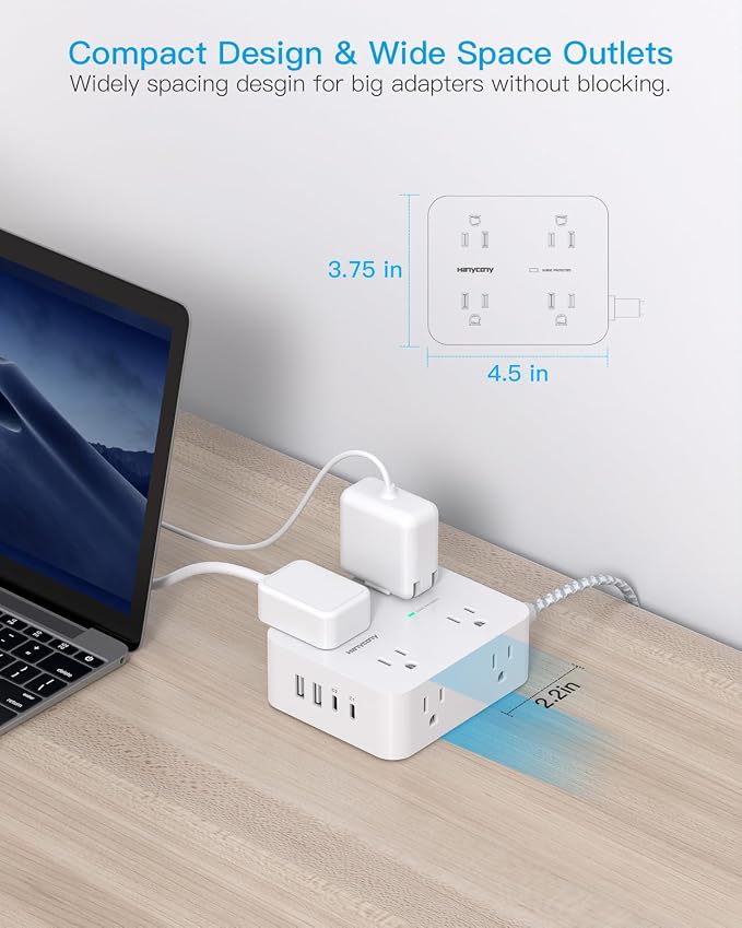 PD 30W USB C Power Strip Surge Protector 6Ft, 1080J Desk Charging Station | 8 - Image 6