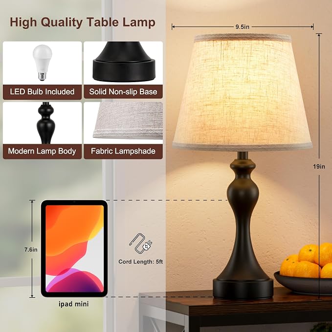 Touch Lamps for Nightstand, 3 Way Dimmable Bedside Lamps - Image 7