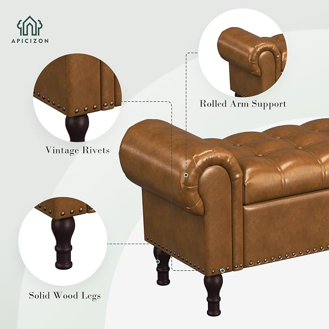 Apicizon 60" Bench with Storage, Upholstered Tufted Button Bedroom Bench with - Image 6