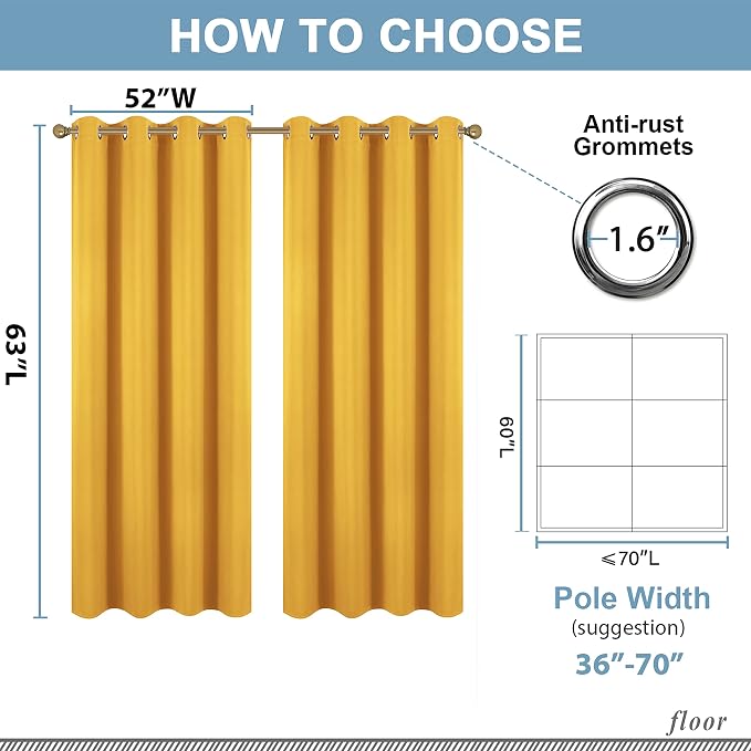 Diraysid Yellow Grommet Blackout Curtains - Image 6
