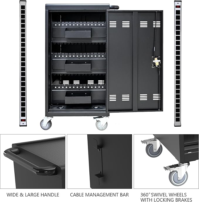 TIOPLY Laptop Charging Cart, 45 Device Tablet Storage Carts for iPad Up to 16.3-inch Screen Size, Mobile Charging Station for Classroom, with Cord Organizer,Black